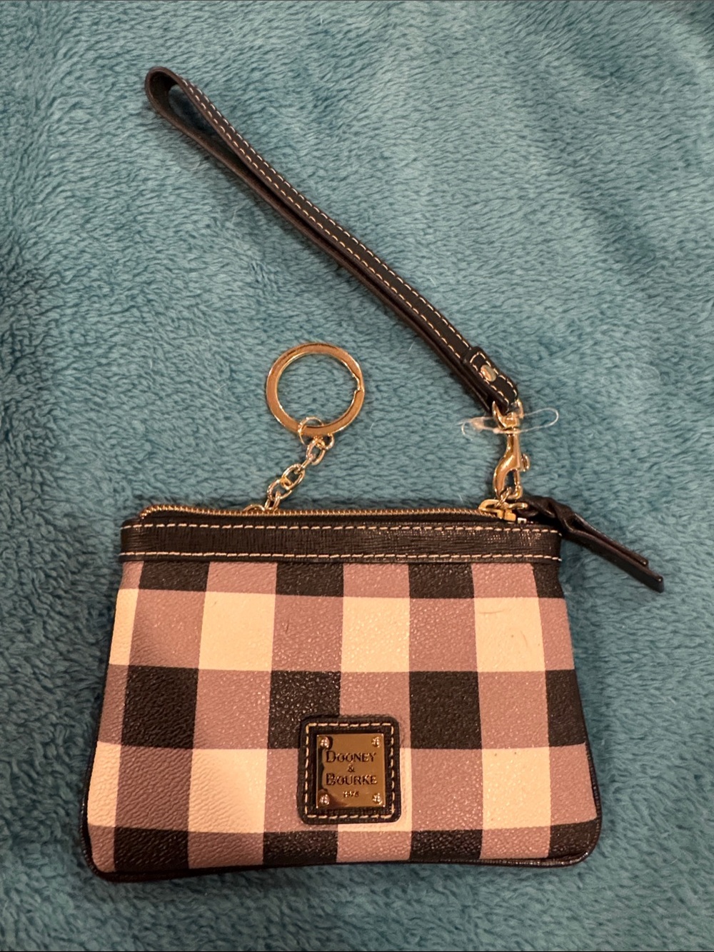 Dooney & Bourke Pink and Black Gingham Wristlet Key Pouch